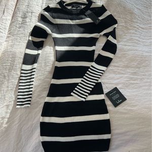 Black and white striped body con dress
